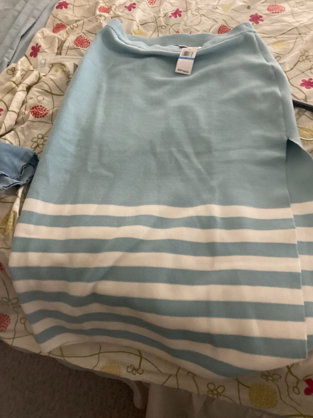 NWT EDITED by Remi Bader Light Blue White Striped Knit Maxi Skirt Size L